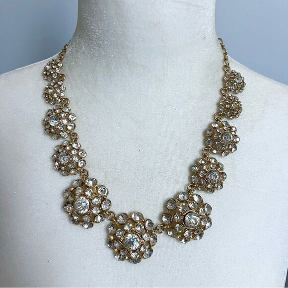 Leslie Danzis Rhinestone Studded Jeweled Tapered Medallion Bib Elegant Necklace - Picture 1 of 6